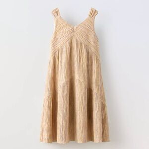 Zara Beige and Yellow Textured Dress for Girls